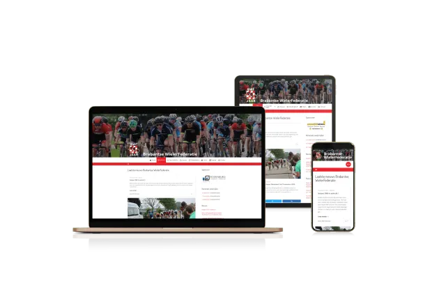 Website van Brabantse Wielerfederatie op laptop, tablet en telefoon